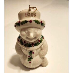 Lenox 1998 Snowman Ornament With Holly & Berries Design
